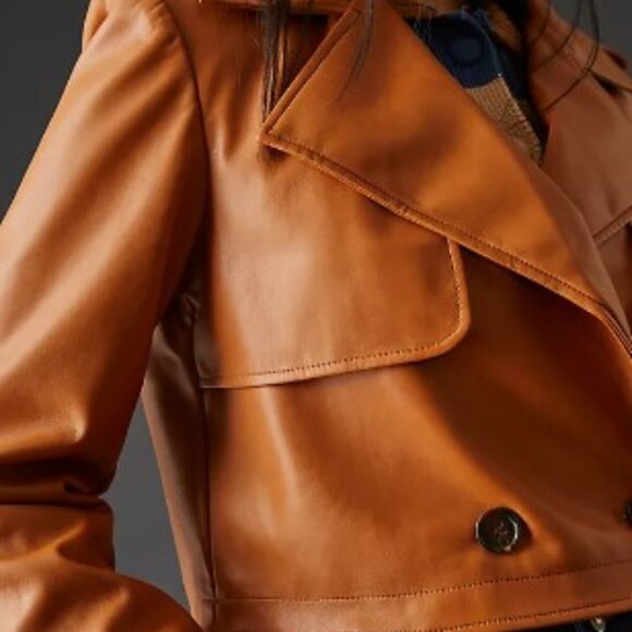 Anthropologie |Avec Les Filles | Faux Leather Caramel Brown Cropped Jacket |SZ S - Picture 4 of 14
